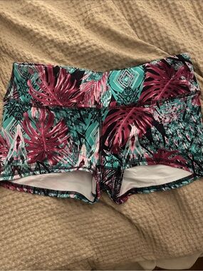 Tropical Print Bike Shorts - Pink & Teal